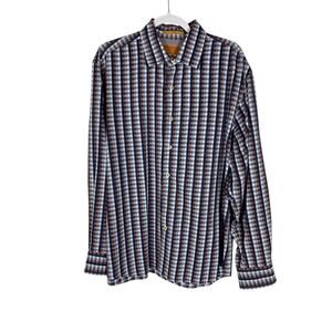 Men's Tommy Bahama Blue and Brown Plaid Casual Button Down Size XL